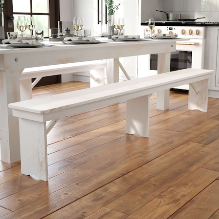 Flash Furniture HERCULES Series 8' x 12" Antique Rustic Solid White Pine Folding Farm Bench with 3 Legs XA-B-96X12-L-WH-GG